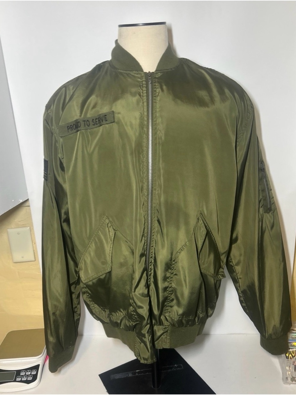 Olive Green Military-Style Bomber Jacket